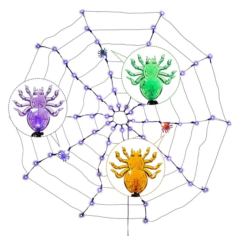 Joiedomi Halloween Spider Web Lights with 3 Lighted Spiders, 70 LED Light Up Spider Web Spider Co... | Walmart (US)