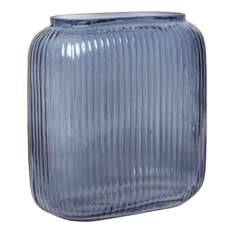 Blue Rectangle Ribbed Vase, 7" | At Home