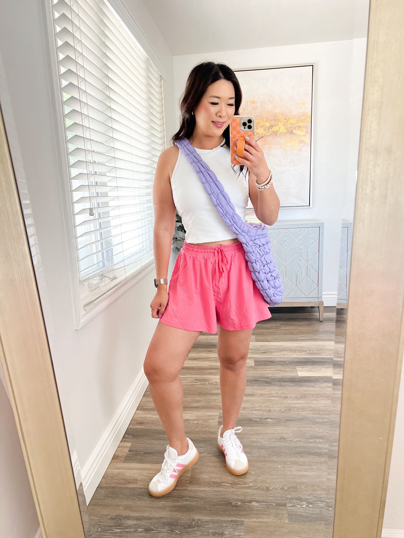 Walmart Activewear
Top: Small
Cakes Nipple Covers code: SANDY10
Shorts: Small
Sneakers: Size down
Puffy Tote Bag