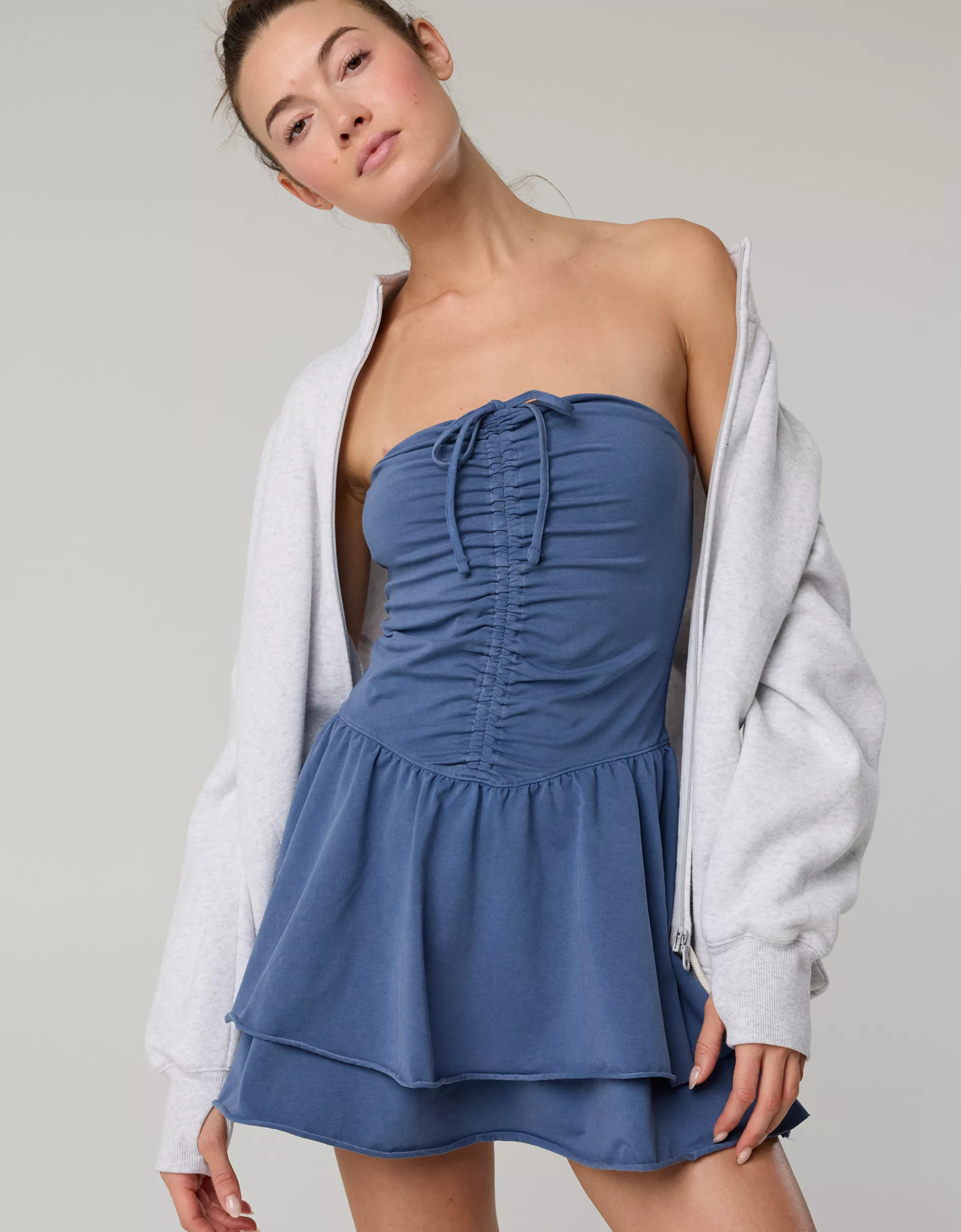 OFFLINE By Aerie OG Cotton Strapless Ruched Mini Dress | Aerie
