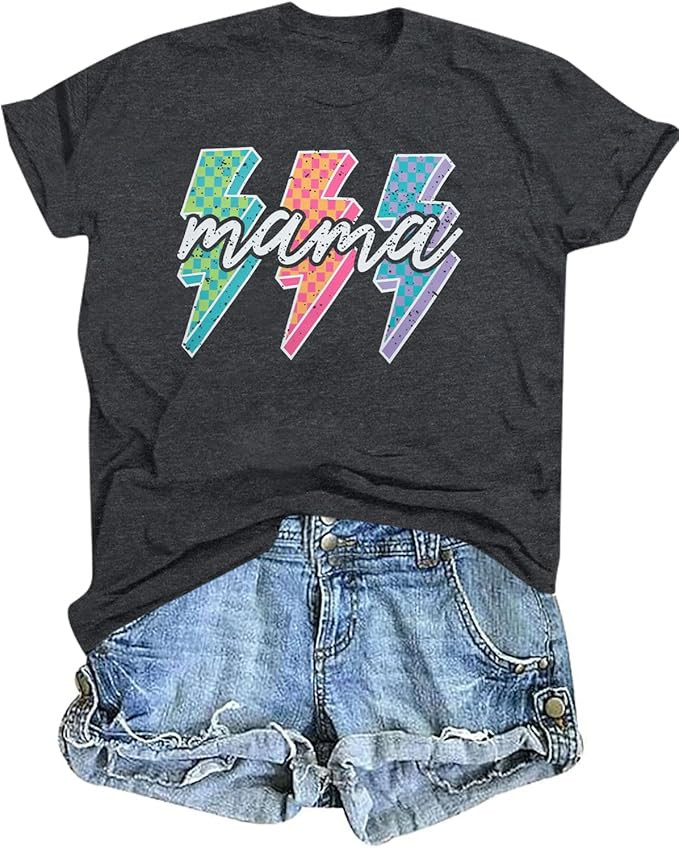 Mama Shirts for Women Mama Letters Print T Shirt Funny Mom Graphic Tees Shirt Casual Mothers Gift... | Amazon (US)
