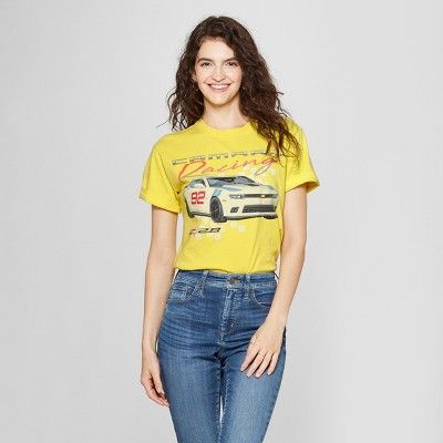 Women's Short Sleeve Camaro Boyfriend Graphic T-Shirt - Mighty Fine (Juniors') Yellow | Target