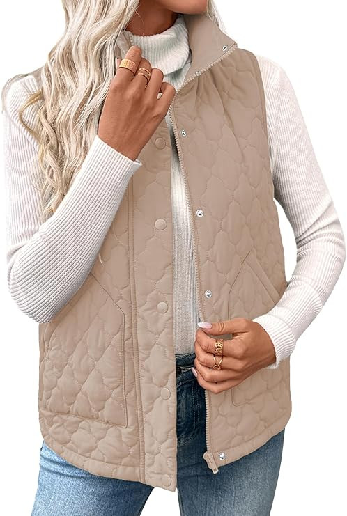 EVALESS Womens Puffer Vest Lightweight Stand Collar Sleeveless Cropped Quilted Jackets Button Fal... | Amazon (US)