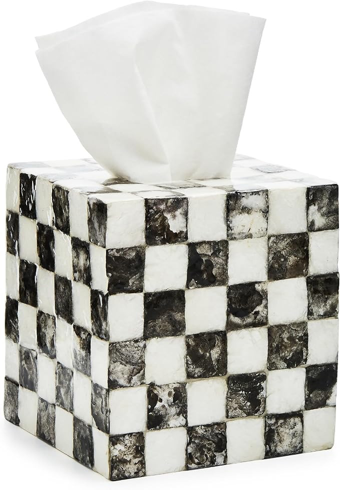 MACKENZIE-CHILDS Boutique Square Capiz Tissue-Box Cover, Decorative Tissue Holder, Black-and-Whit... | Amazon (US)