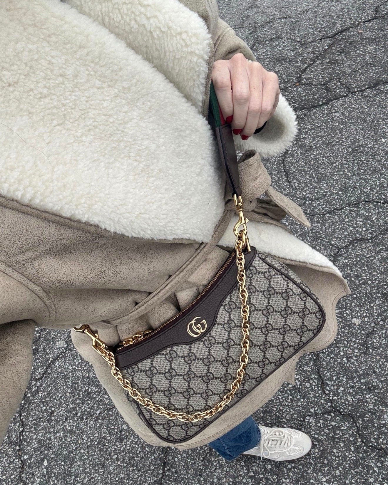 sherpa lined coat, gucci handbag, chic outfit 

#LTKootd #LTKSeasonal #LTKgrwm