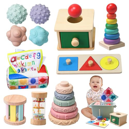Montessori Toys for Babies 6-12 Months,1 Year Old,8 in 1 Learning Educational Set Wooden Sensory Toys for Baby Toys 12-18 Months (Includes Tissue Box Toy,Rainmaker and More) | Amazon (US)