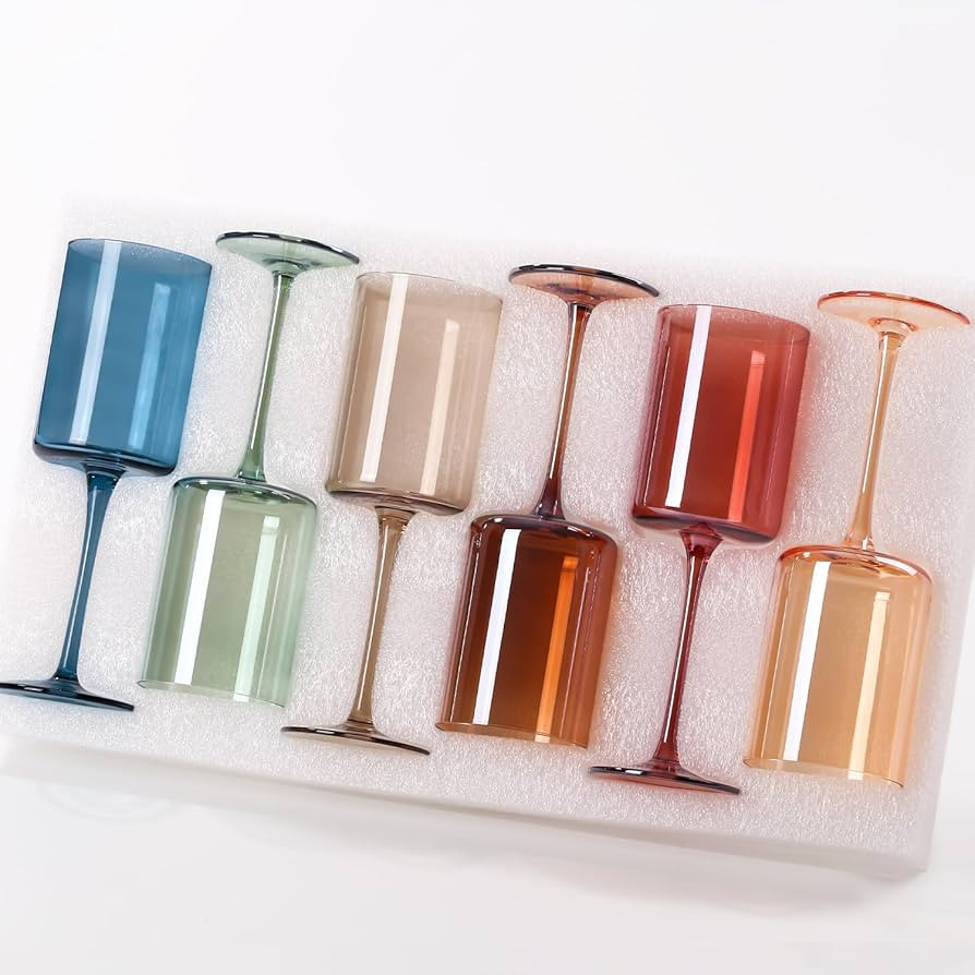 Colored Square Wine Glasses Set 6, Crystal Colorful Wine Glasses with Stem, Hand Blown Muticolor ... | Amazon (US)