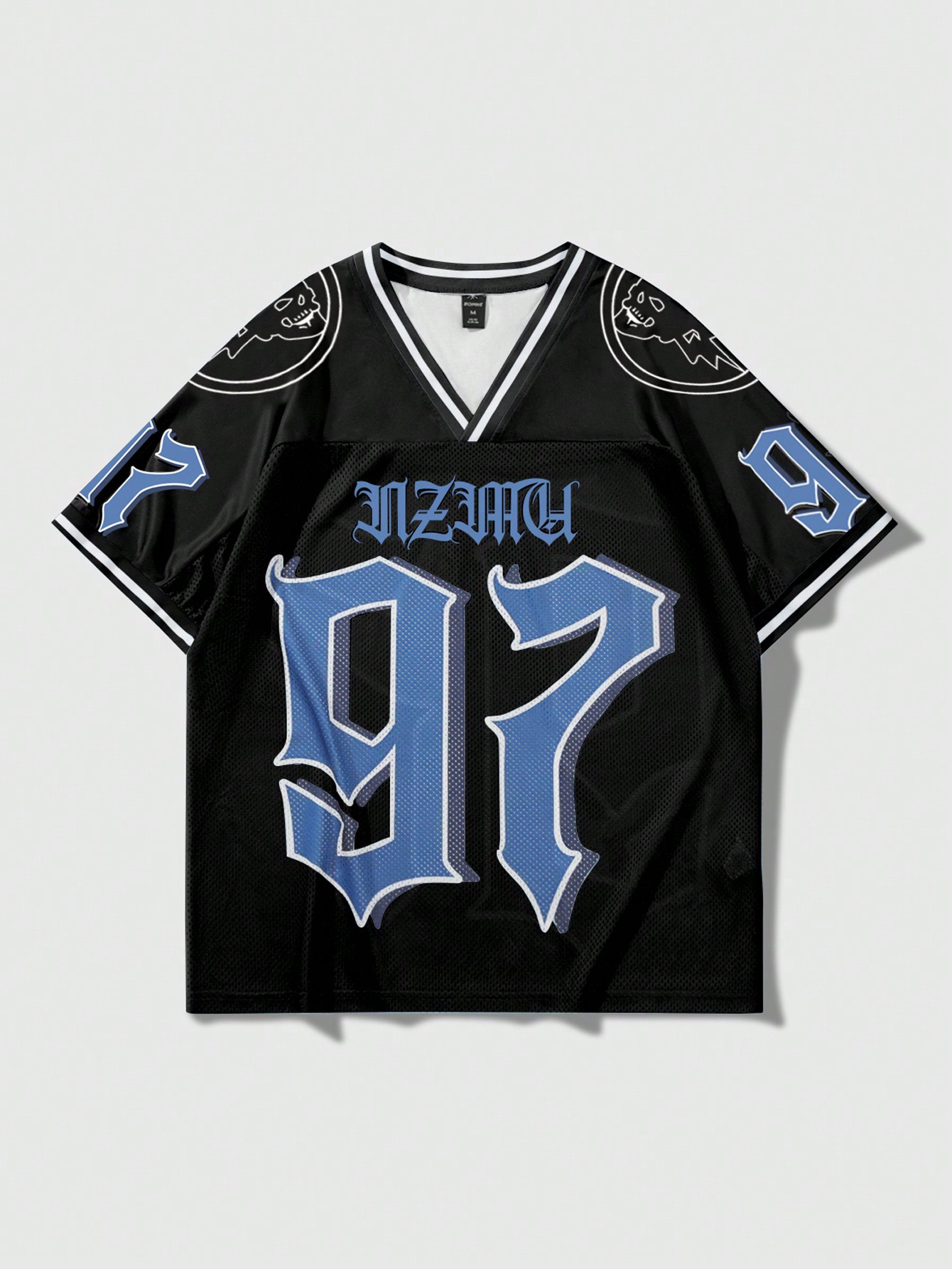 ROMWE Prep Men's Summer Loose Fit V-Neck Numeric Print Short Sleeve Casual Jersey T-Shirt , Baseb... | SHEIN