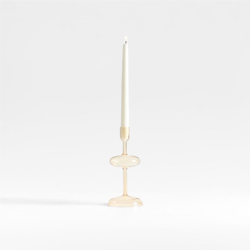 Venezia Small Champagne Yellow Glass Taper Candle Holder + Reviews | Crate & Barrel | Crate & Barrel
