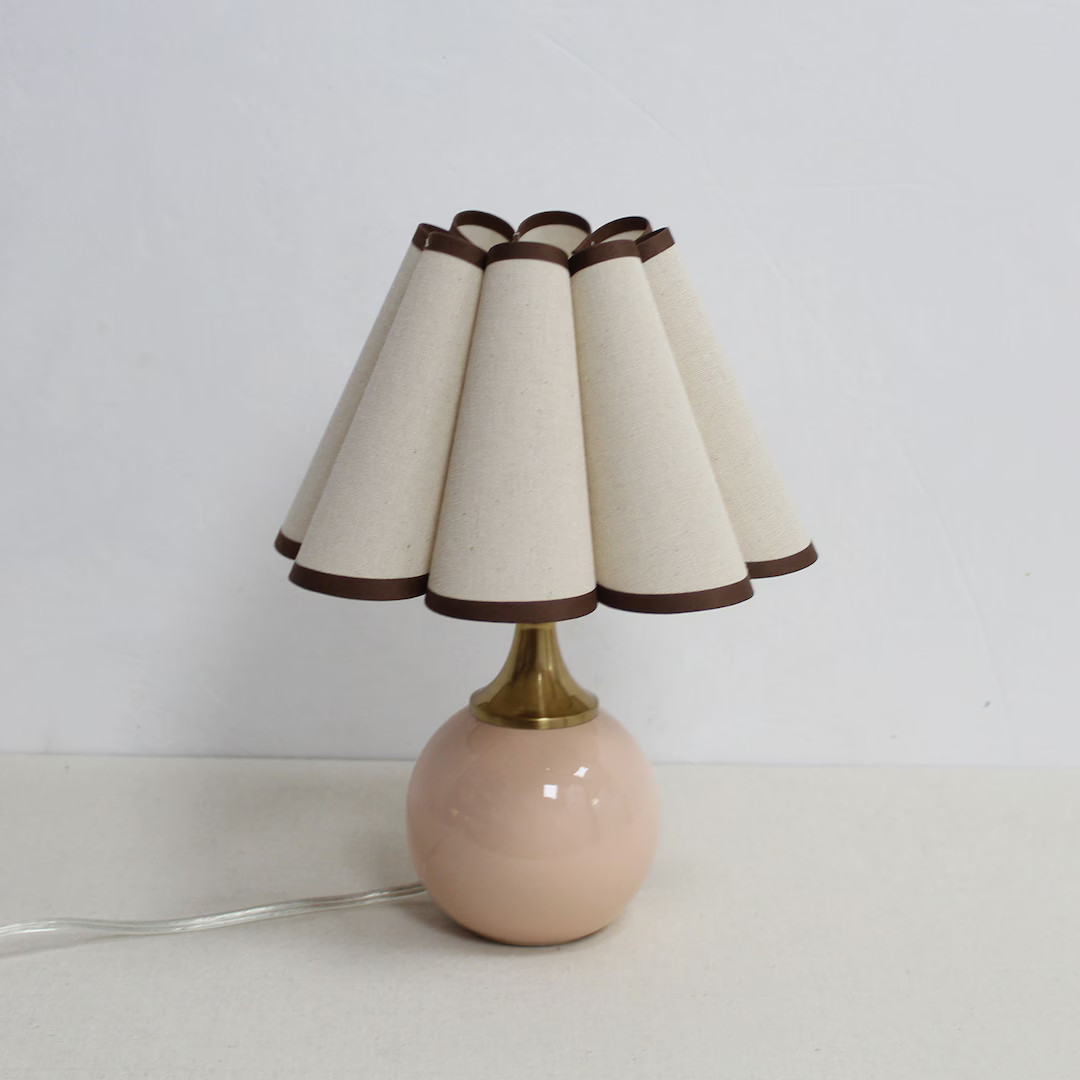 Duzy Handmade Scallop Shape Oatmeal With Brown Trim Fabric and Ceramic Base Lamp for Home Decor-5... | Etsy (US)