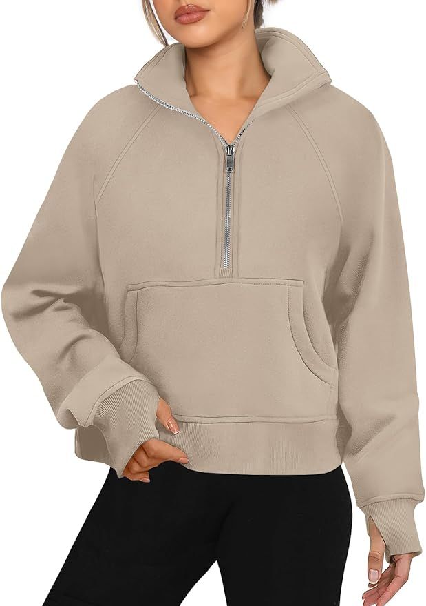 ANRABESS Womens Cropped Sweatshirts Half Zip Pullover Fleece Quarter Zipper Hoodies 2023 Fall Clo... | Amazon (US)