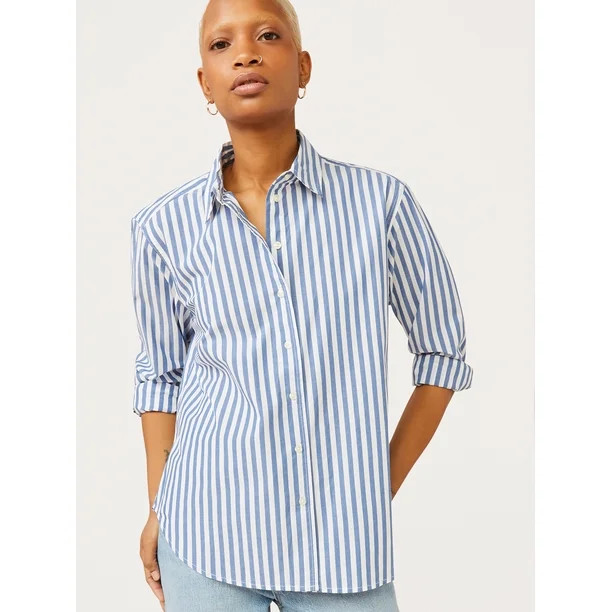 Free Assembly Women’s Boyfriend Shirt with Long Sleeves | Walmart (US)