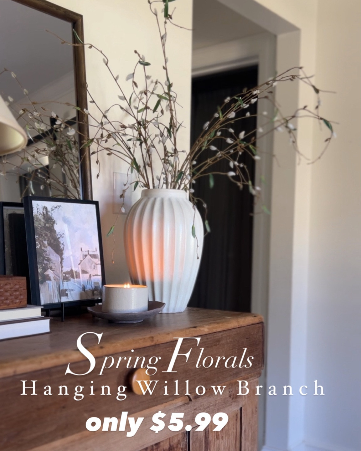Spring florals | spring decor | home decor | vintage pine dresser | vase | kohls | pussywillow stem | candle | vintage art | Etsy | Target 

#LTKhome #LTKSpringSale #LTKfindsunder50