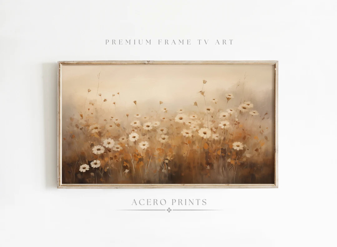 Fall Frame TV Art, Moody Brown Wildflowers Art for TV, Autumn Landscape Artwork, Digital Painting... | Etsy (US)
