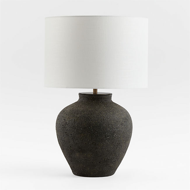 Corfu Black Table Lamp with Linen Drum Shade Bedroom Lighting + Reviews | Crate & Barrel | Crate & Barrel