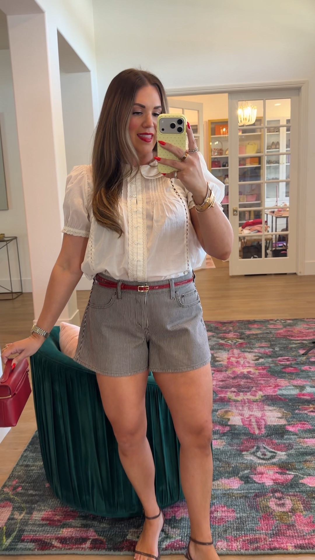 curvy midsize summer look! wearing size medium in cream blouse and size 30 in brown stripe shorts. top and shorts are on sale + an extra 15% off with code AFSUMMER

#LTKSeasonal #LTKMidsize #LTKSaleAlert