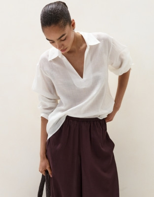 The White Company Relaxed Ramie Overshirt, Porcelain, Size: M | The White Company UK & ROW