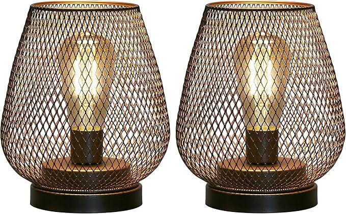 JHY DESIGN Set of 2 Metal Cage LED Lantern Battery Powered Cordless Accent Light with LED Great f... | Amazon (US)
