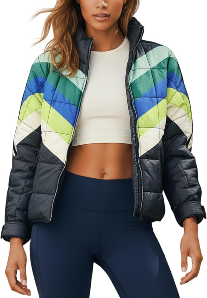 Women's Puffer Quilted Jackets Lightweight Padded Coat Long Sleeve Zip Up Outerwear with Pockets | Amazon (US)
