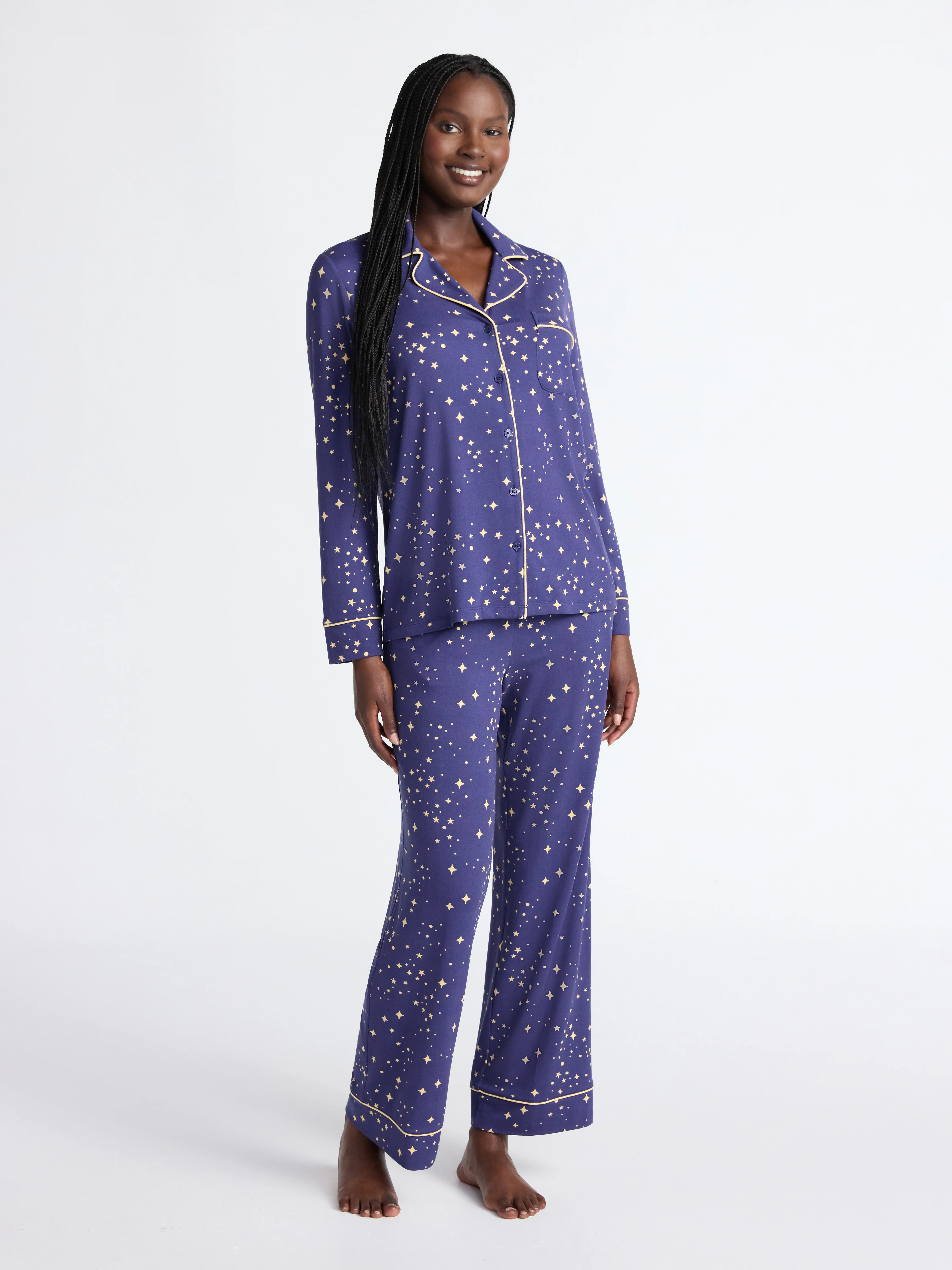 Joyspun Women’s Dreamy Soft Collection Long Sleeve Top and Pants Pajama Set, Sizes XS-4X | Walmart (US)