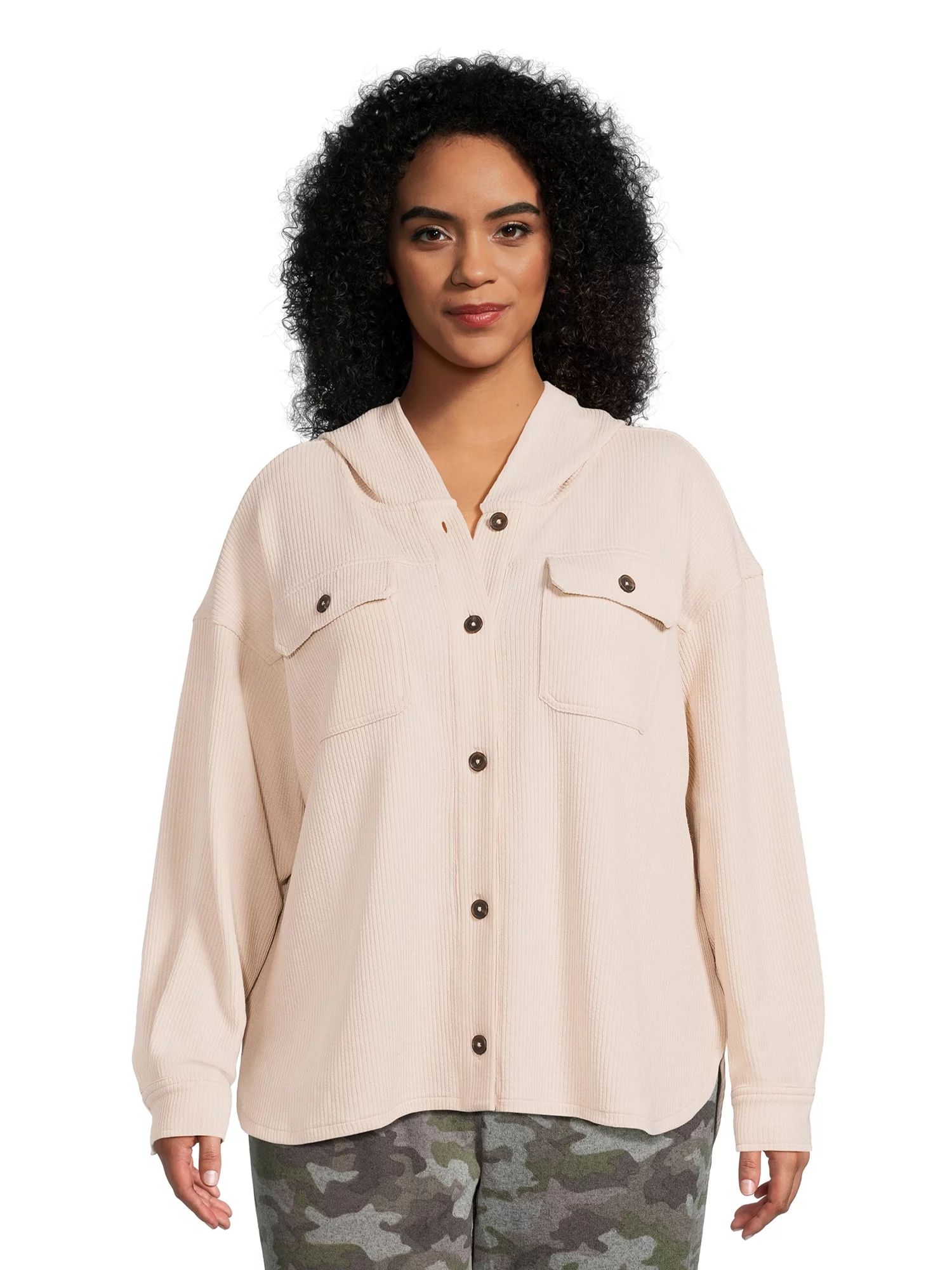 Time and Tru Women's Hooded Corduroy Shacket, XS-XXXL | Walmart (US)