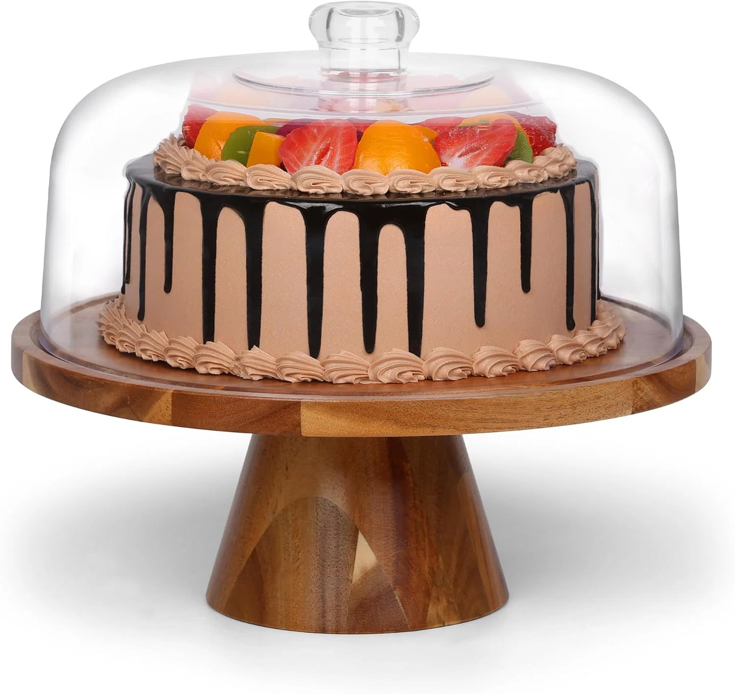 Acacia Wood Cake Stand With Clear Acrylic Lid Dome Cover, 12In Cake Plate With Dome, Cake Display... | Wayfair North America