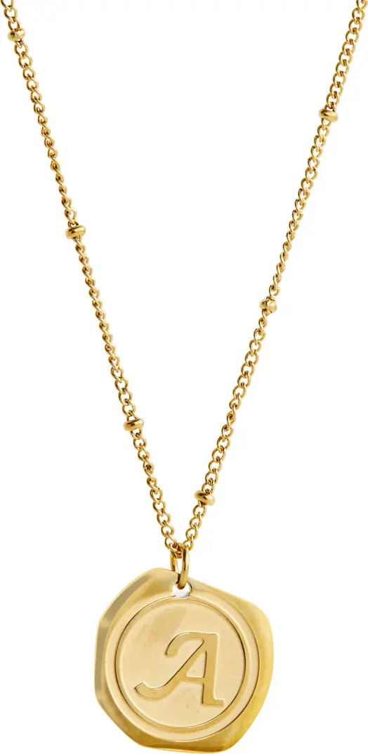 22K Yellow Gold Plated Stainless Steel Coin Initial Necklace | Nordstrom Rack