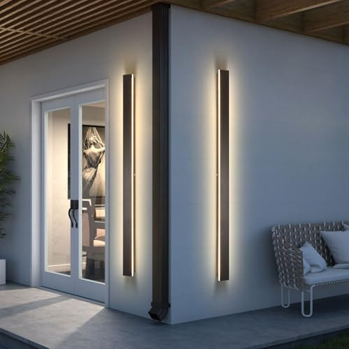 AioTio Modern Outdoor Wall Light, 2pack 70.8inch Black Exterior Lighting Fixture Wall Mount, IP65 Waterproof 3000K Porch Lights Wall Sconce,Long LED Linear Outside Lighting for House,Garage | Amazon (US)