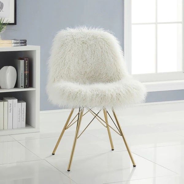 Rowan Faux Fur Chair with Gold Metal Base | Bed Bath & Beyond