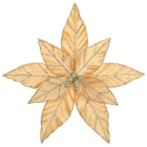 Briful 6 Pack Gold Glitter Christmas Poinsettia Picks, 13.8'' Artificial Floral Stems with Gold Edges & Sparkle Beads, 9.8'' Blossom Holiday Flower Picks for Tree, Wreath, Table Centerpiece Decor | Amazon (US)