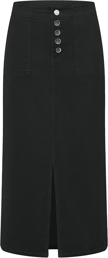 luvamia Corduroy Skirts for Women Midi Length High Waisted Button Fly Fall Casual Elastic Waist L... | Amazon (US)