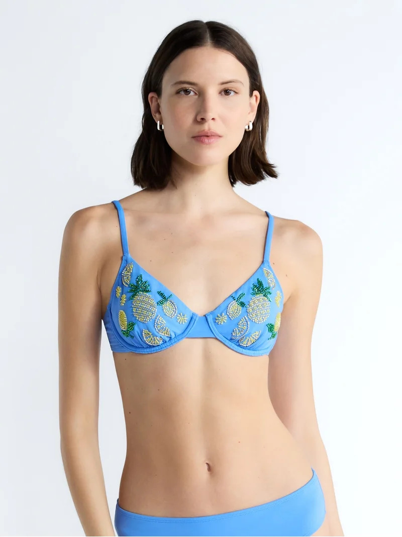 Free Assembly Women's Beaded Demi Underwire Bikini Top, Sizes XS-XL | Walmart (US)