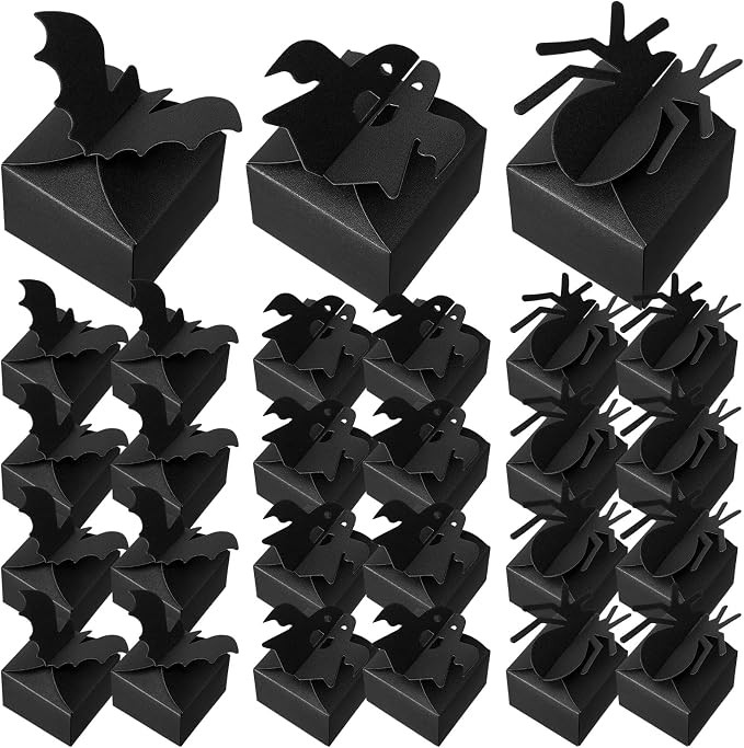 Cholemy 60 Pcs Black Halloween Party Treat Boxes Bat Ghost Candy Cookies Gift Box Spider Black Pa... | Amazon (US)