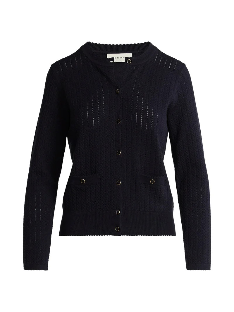 Free Assembly Women's and Women's Plus Cozy Yarn Welt Pocket Cable Cardigan Sweater, Midweight, S... | Walmart (US)