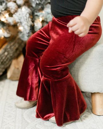 Lina Pleated Velour Bell Bottoms - Wine | Bailey's Blossoms