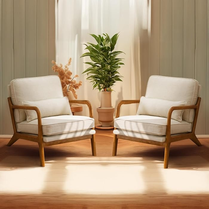 Bonnlo Fine Beige Accent Chairs Set of 2, Upholstered Mid Century Modern Lounge Fabric Chairs Rea... | Amazon (US)