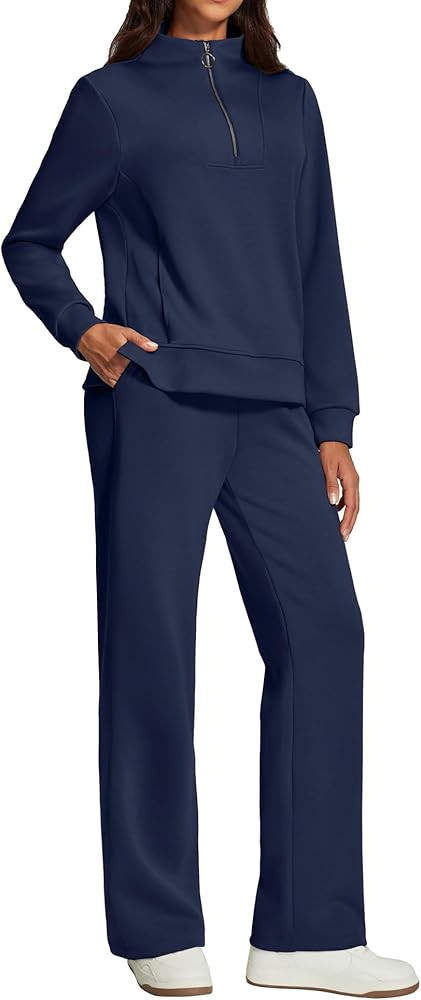 IUGA Sweatsuits Women 2 Piece Outfit Half Zip Sweatshirt with Wide Leg Sweatpant 2 Piece Sweat Se... | Amazon (US)