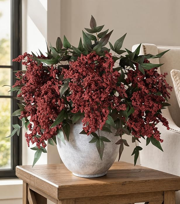 Artificial Flowers 35 Inch Artificial Nandina Berry Stem 3 Pcs Faux Flowers for Vase Realistic Se... | Amazon (US)
