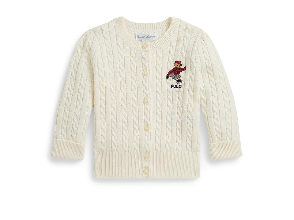 Polo Ralph Lauren Kids Polo Bear Mini-Cable Cotton Cardigan (Infant) Girl's Sweater Clubhouse Cream/Bear Emb : 3 Months | Zappos