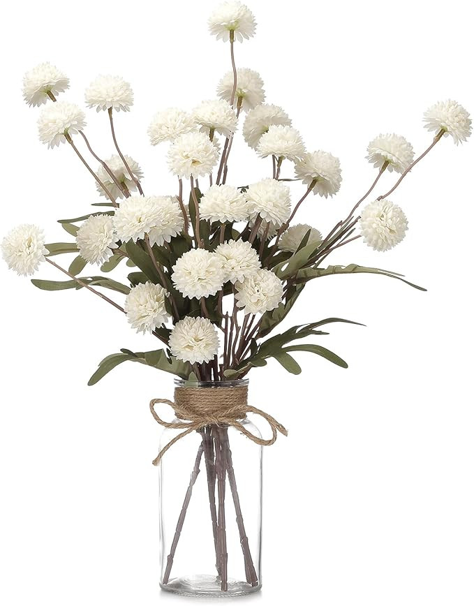 6PCS Mums Artificial Flowers with Vase - Small Silk Fake Flowers Suitable for Vase Bedroom Dining... | Amazon (US)