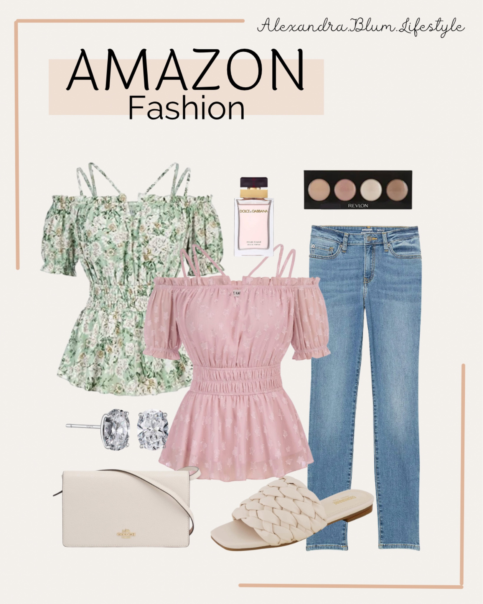 Amazon fashion! Amazon finds! Amazon favorites! Amazon bestseller! Spring outfits! Spring top, skinny blue jeans, ivory sandals, ivory crossbody Coach purse bag, perfume, eye shadow, and oval earrings! 

#LTKshoecrush #LTKSeasonal #LTKitbag