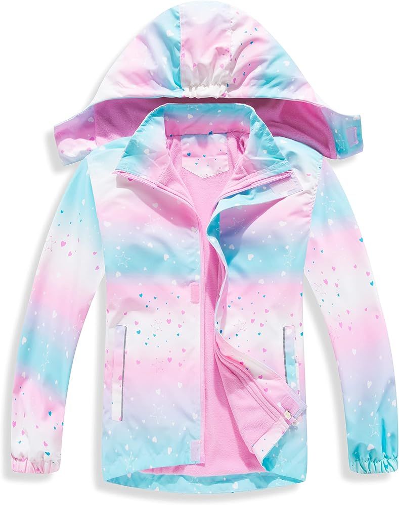 Boys Girls Rain Jacket for Kids Waterproof Coat Lightweight Hooded Fleece Lined Raincoats Windbre... | Amazon (US)