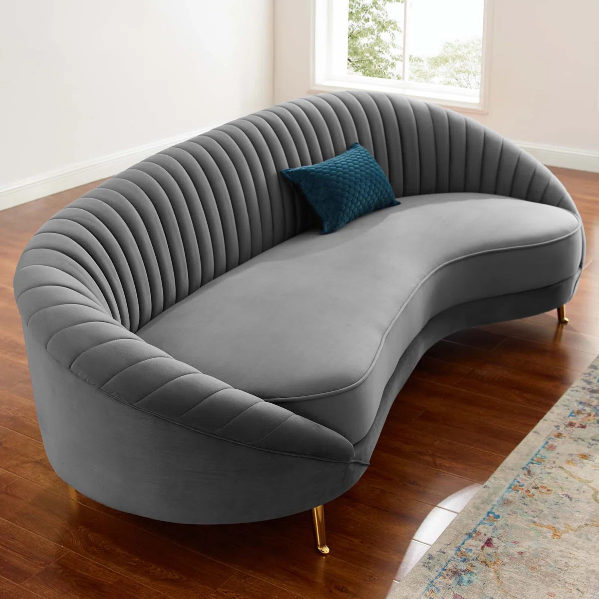Camber 41.5" Velvet Flared Arm Curved Sofa | Wayfair North America