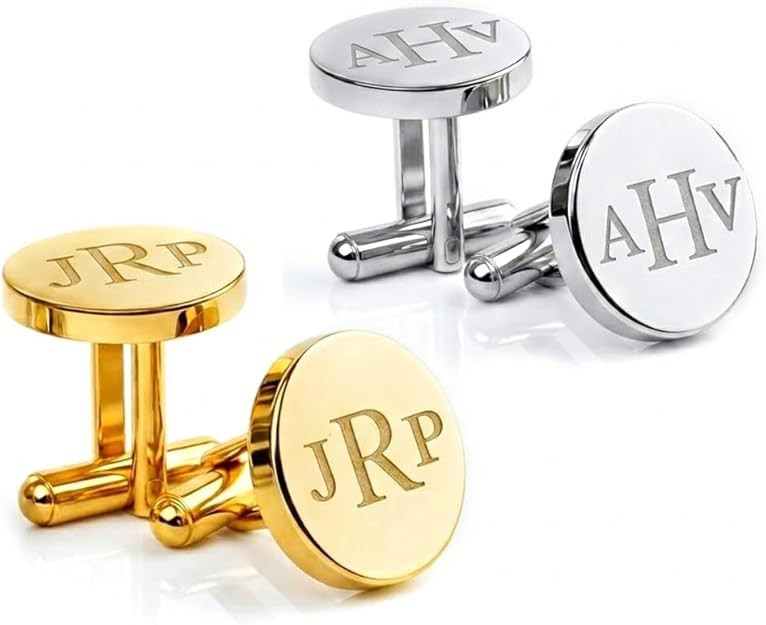 Personalized Gold Cufflinks for Men, Custom Engraved Stainless Steel Cuff Links, Monogram Initial... | Amazon (US)