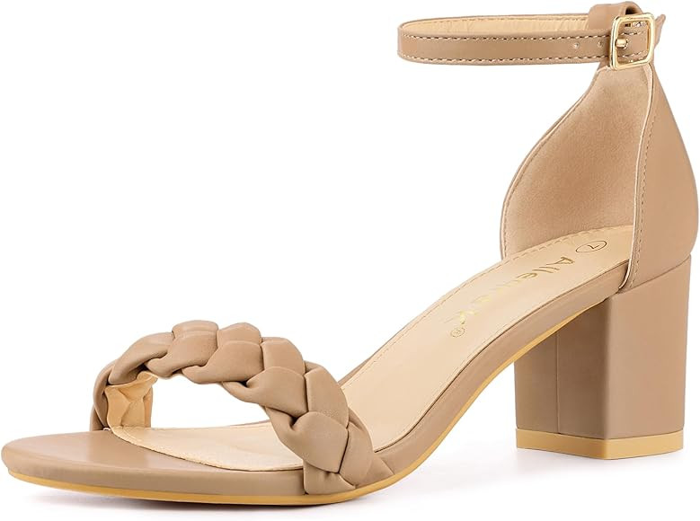 Allegra K Women's Chunky Heels Ankle Strap Braided Heel Sandals | Amazon (US)