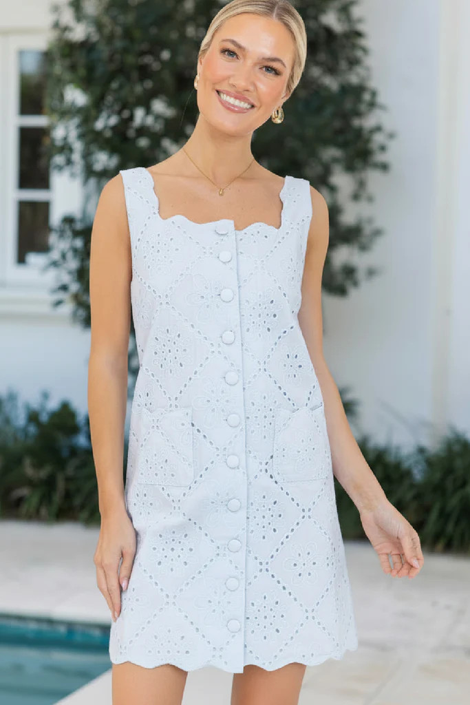 Only You Light Blue Eyelet Dress | The Mint Julep Boutique