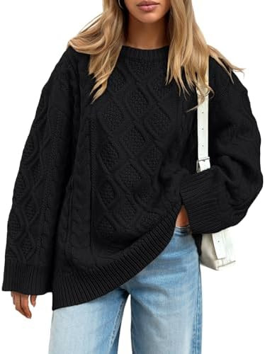 Trendy Queen Women's Oversized Cable Knit Crewneck Sweaters Cozy Winter Clothes | Amazon (US)