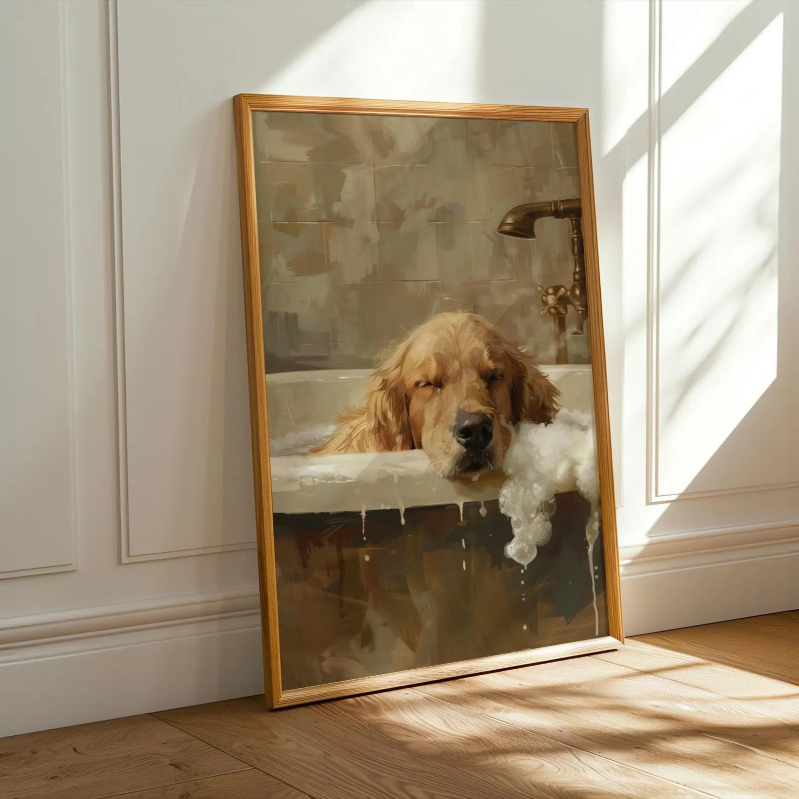 Golden Retriever Bubble Bath Art Print: Cozy Dog Bathroom Decor | Etsy (Global)