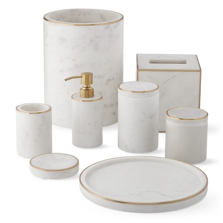 White Marble and Brass Bath Accessories | Williams-Sonoma