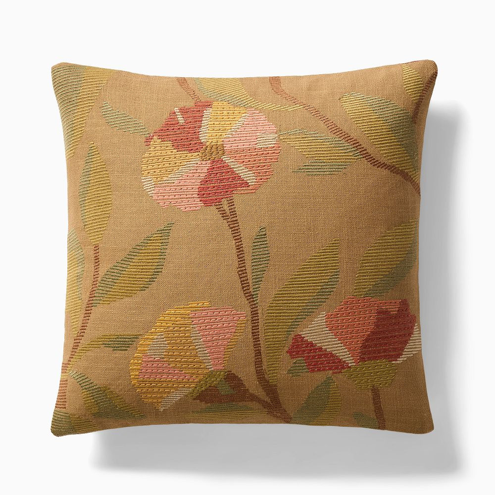 Embroidered Ribbed Floral Pillow Cover | West Elm (US)